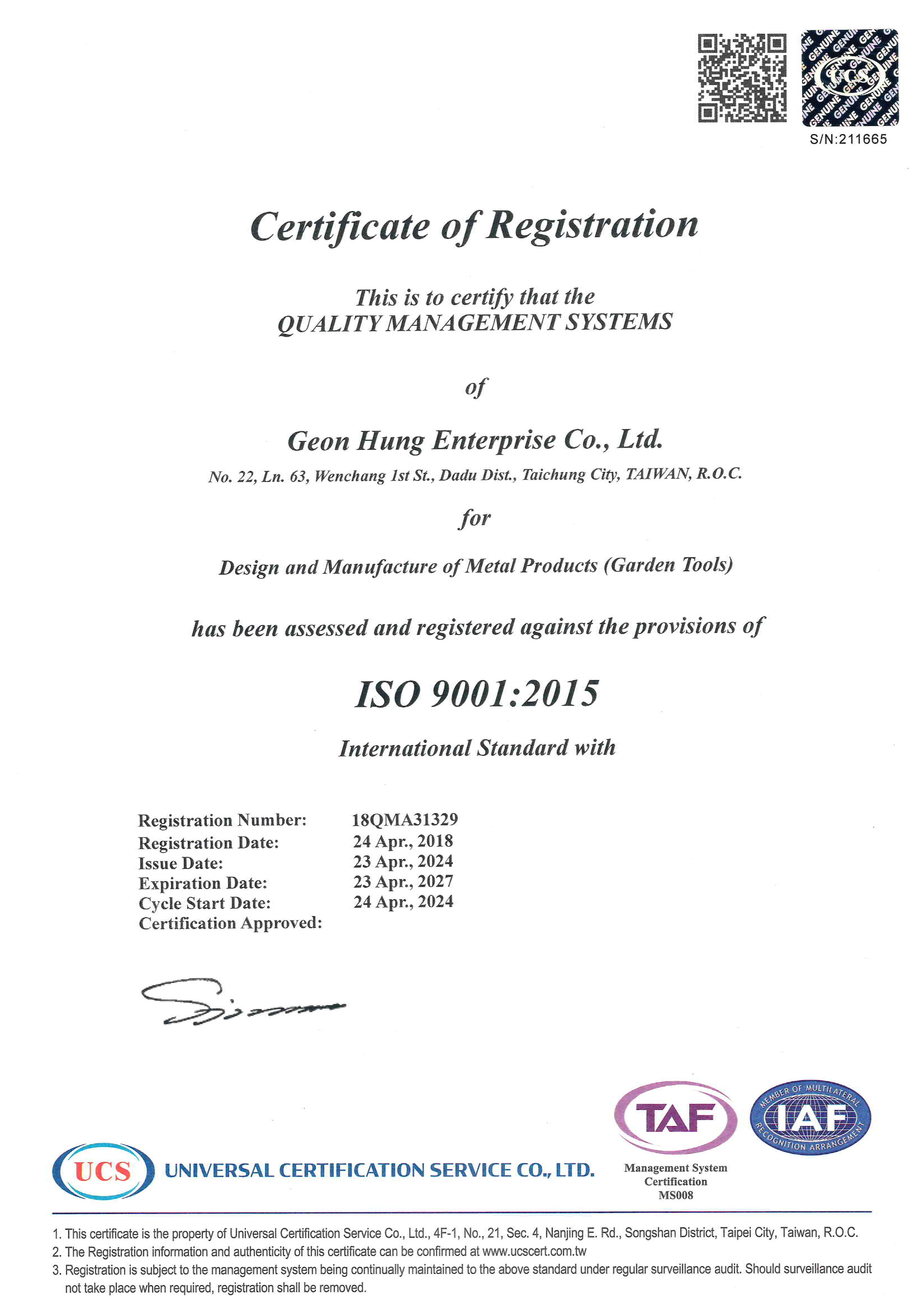 ISO 9001:2015 Certificate